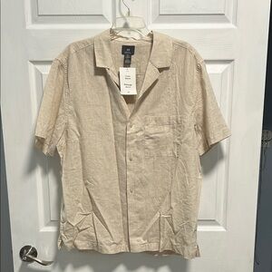 H&M Light Beige Casual Linen Button Down Shirt